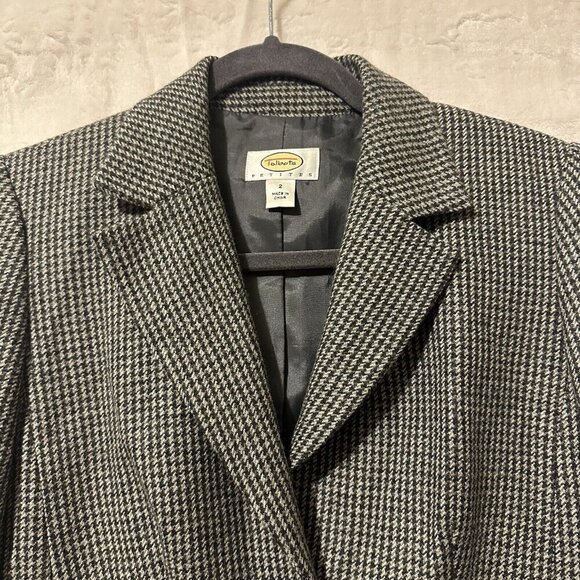 Talbots Blazer Womens Sz 2 Petite Gray Wool Blend Houndstooth 3 Button Jacket - Picture 2 of 11